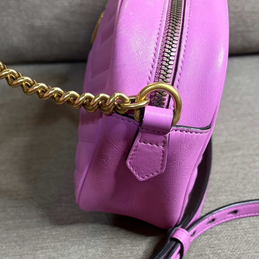 Gucci GG  Marmont Small  Matelassé Lavender Pink Leather Crossbody Authentic - Picture 6 of 11